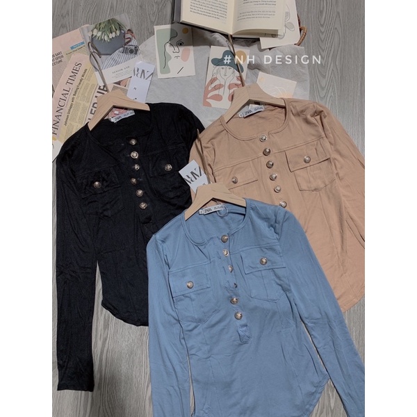 Áo thun len đính khuy vàng túi ngực mẫu mới | BigBuy360 - bigbuy360.vn