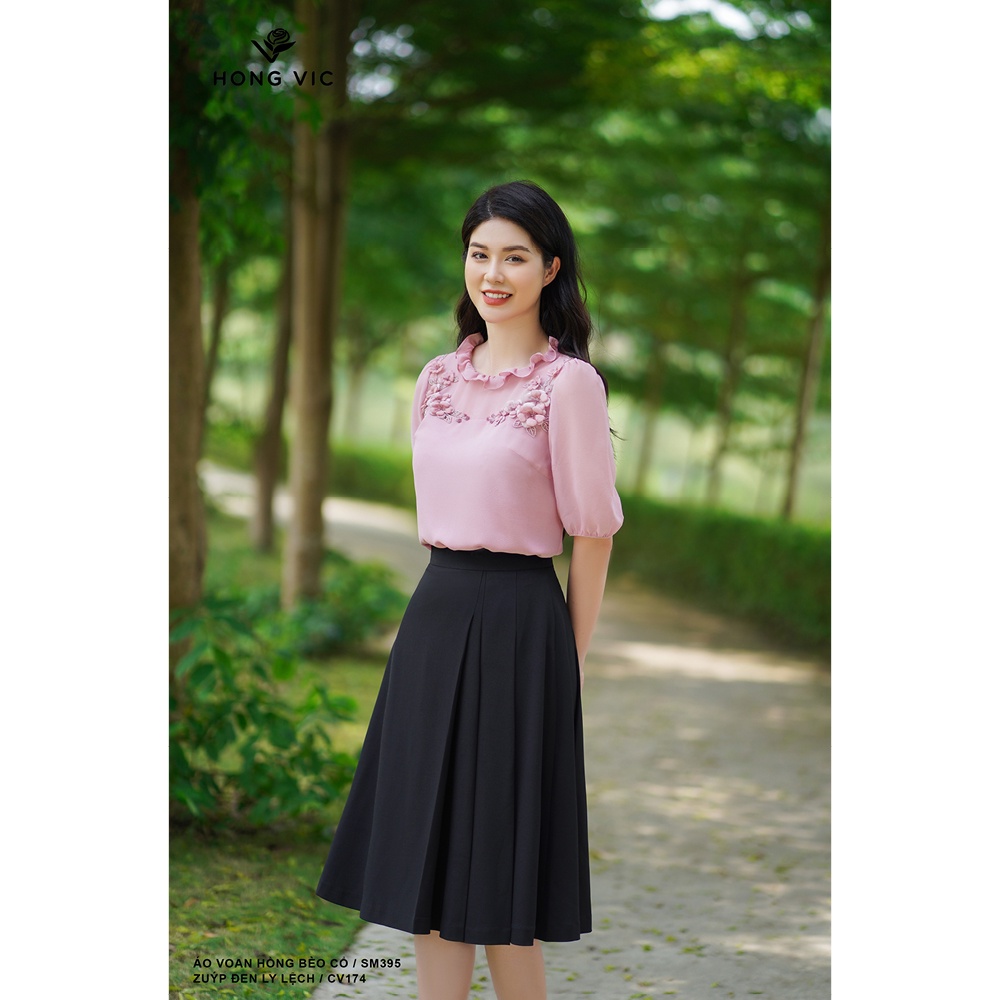 Chân váy nữ thiết kế Hong Vic đen ly lệch CV174