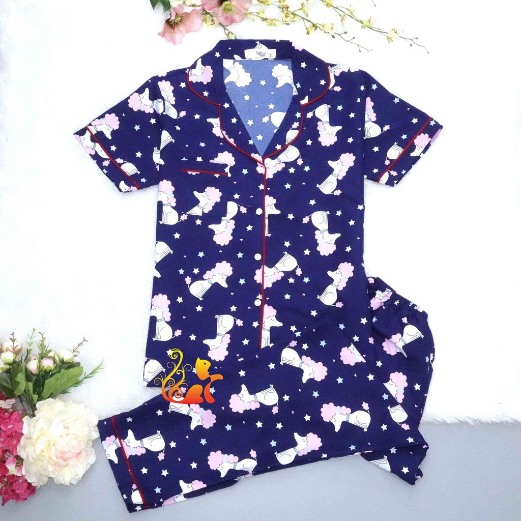 Đồ Mặc Nhà "Chó Bờm Hồng" Pijama Kate Thái Quần Dài - Dưới 60kg