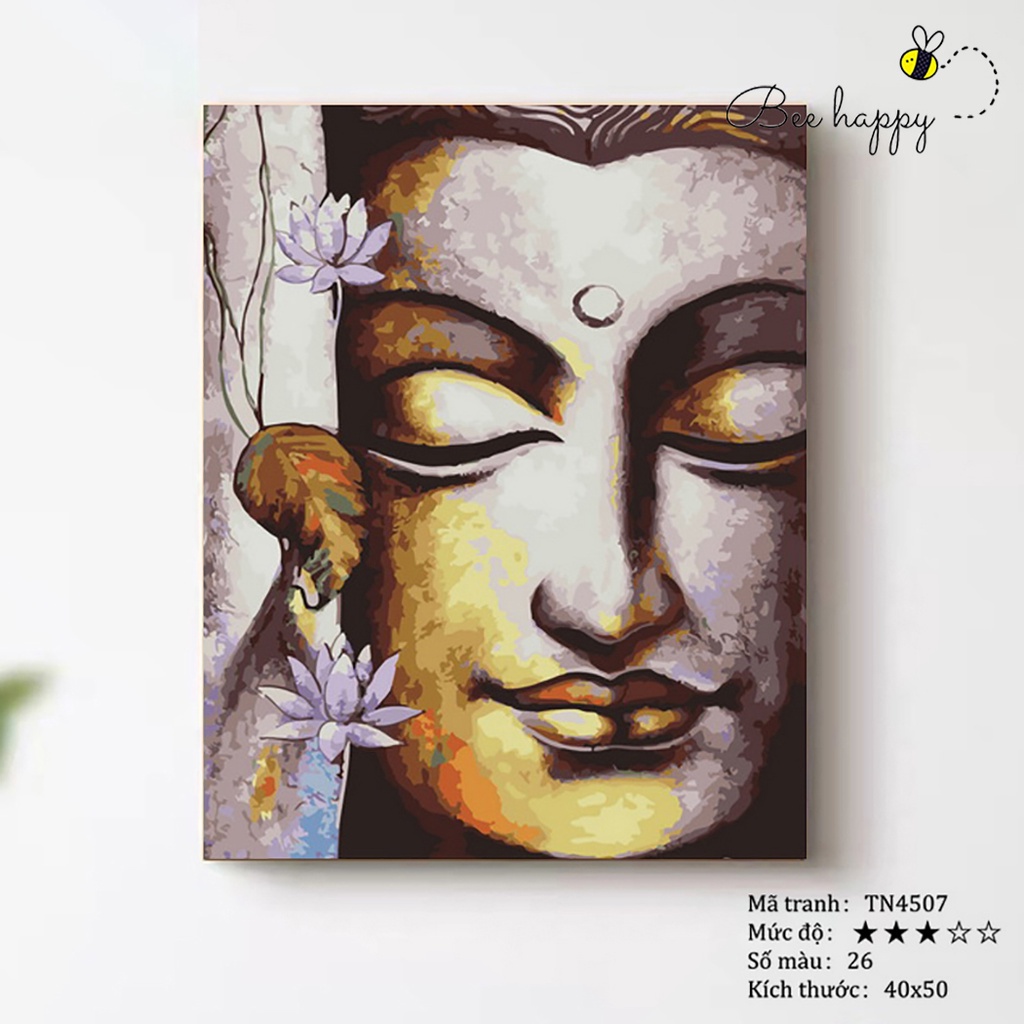 Tranh tô màu theo số Phật giáo BEE HAPPY cao cấp màu 5ml, 2 bộ cọ có sẵn mã TN4507