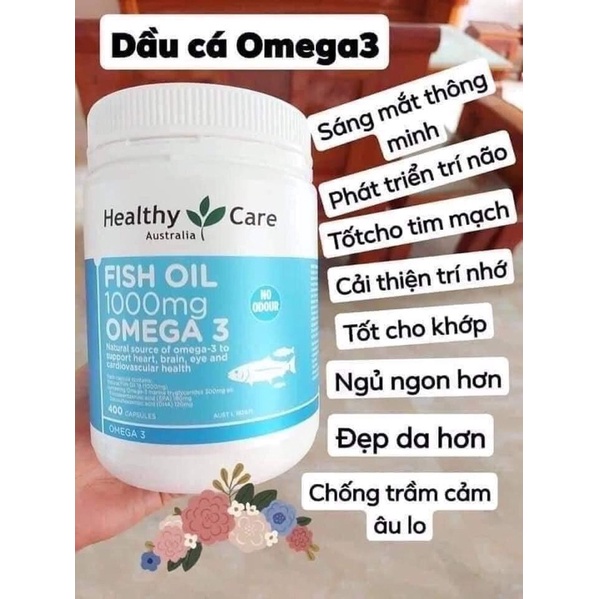 Dầu cá Fish Oil 1000mg Omega 3 400 viên [Úc] Healthy Care Fish Oil Omega 3 1000mg [Chính hãng]