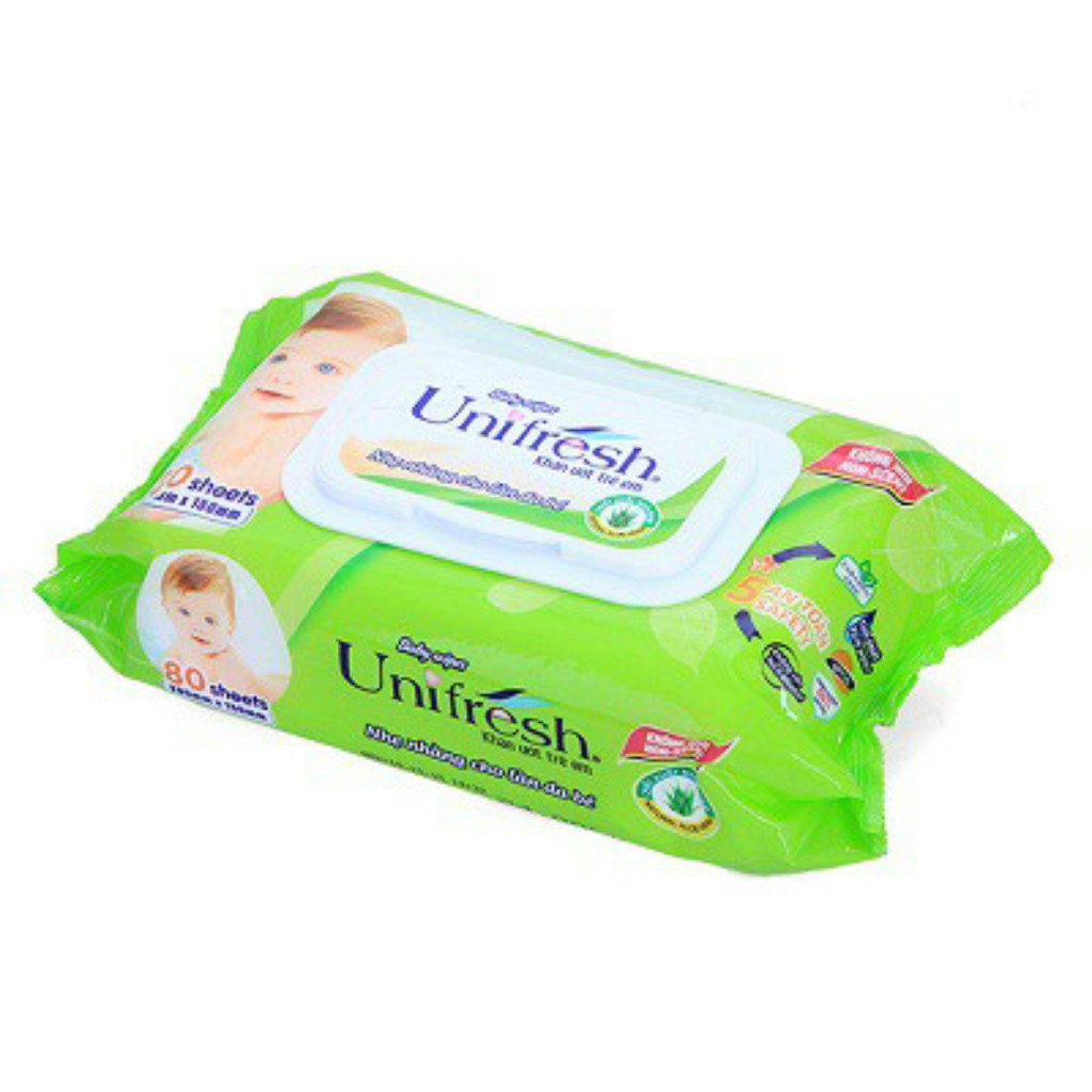 Combo 6 Khăn giấy ướt Unifresh VitaminE/chiết xuất nha đam 80 tờ (không mùi)