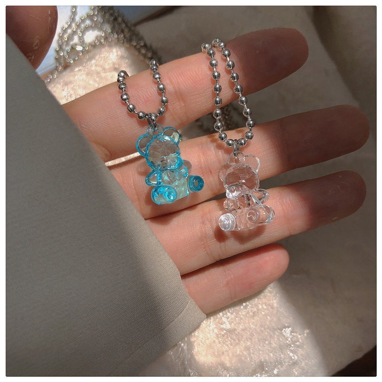 Vòng cổ trong suốt mặt hình gấu dễ thương phong cách Hàn Quốc