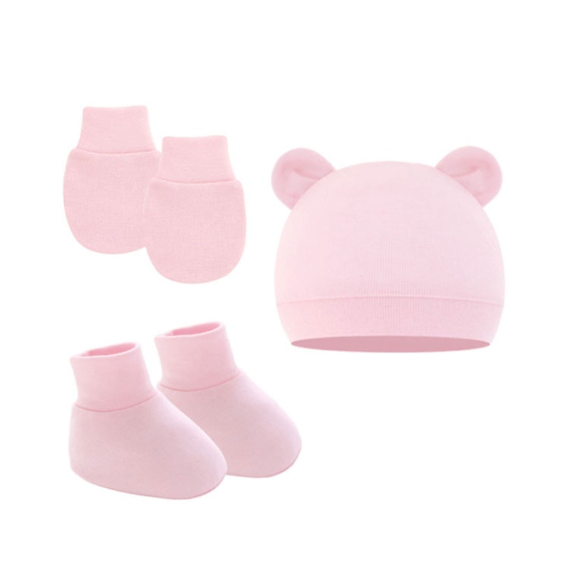 Bộ 3 Đôi Găng Tay + Mũ + Găng Tay Chống Trầy Xước Dành Cho Bé Sơ Sinh 0-12 Tháng