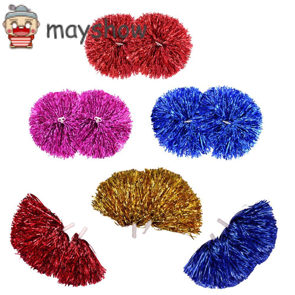 MAYSHOW 6pairs Concert Cheerleading Cheering Ball Dress Costume Dance Party Decorator Cheerleader pompoms Fancy Competition Flower 2 styles Double hole handle Club Sport Supplies