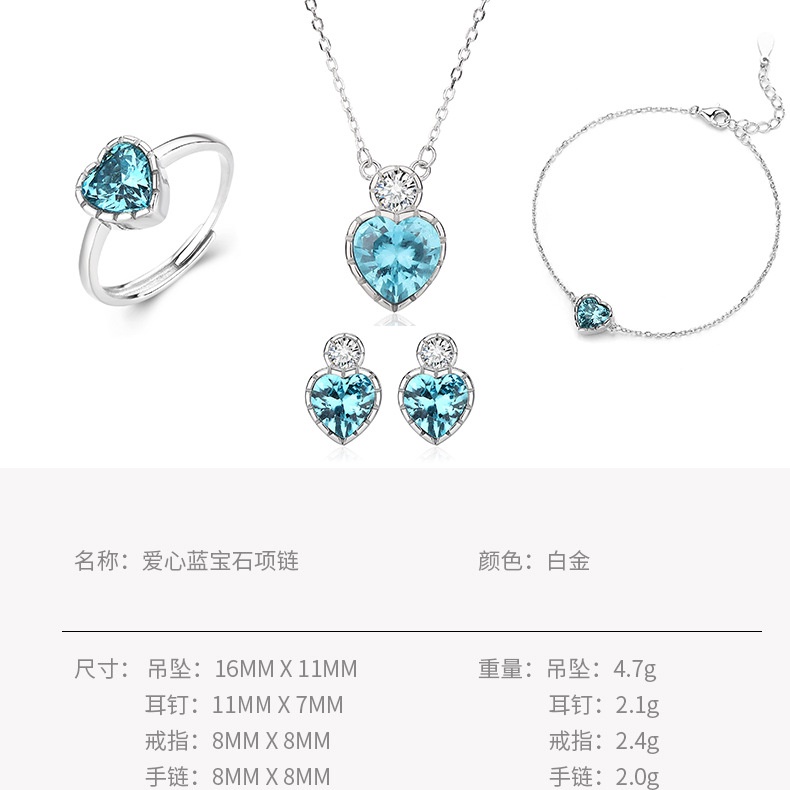 Bộ Trang Sức Mạ Bạc 925 Đính Đá Zircon Xanh Dương Thời Trang