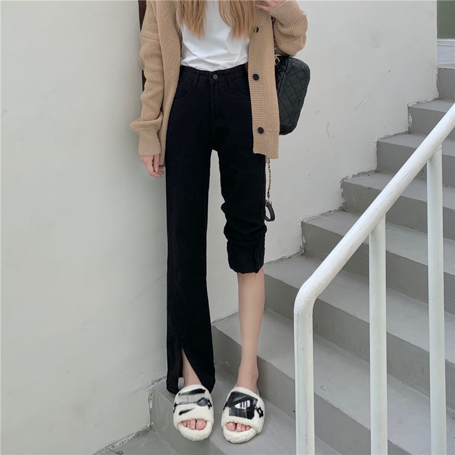 Quần Jean Dài Lưng Cao Dáng Ôm Màu Đen Thời Trang Xuân Thu Cá Tính Cho Nữ