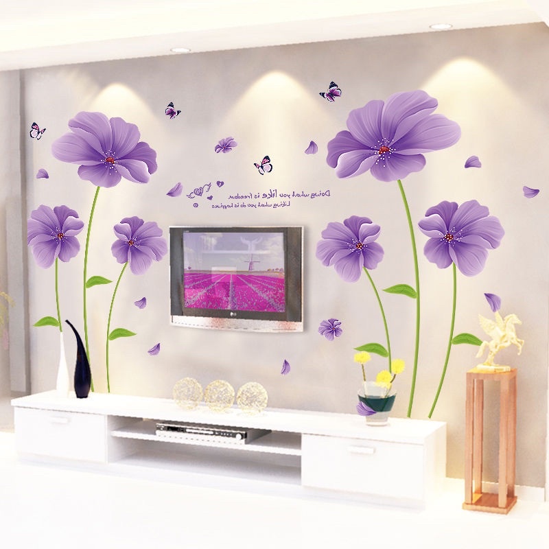 Decal dán tường Phòng ngủ mẫu Hoa tím ( kt 1m4*2m3)