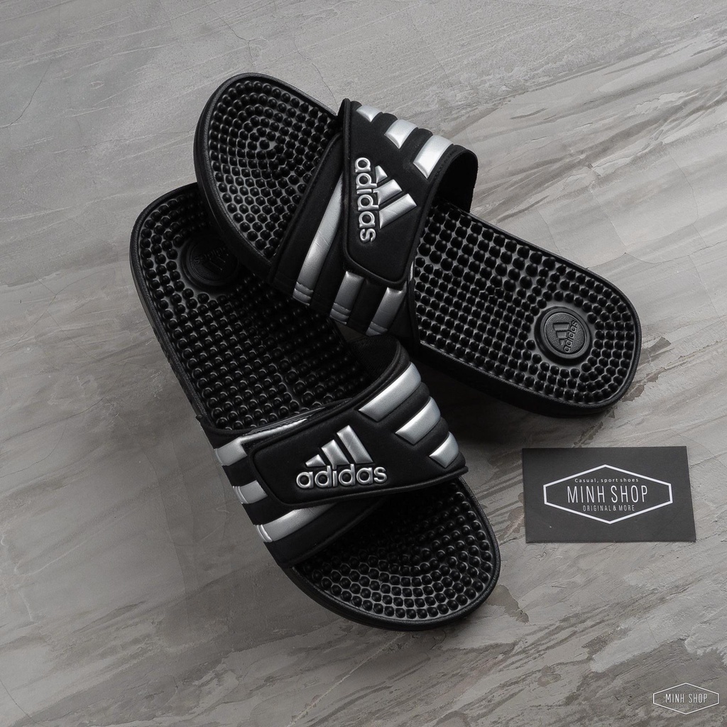 ✅Thư giãn thoải mái ✅ Dép  Adissage Slides Black Silver Logo **
