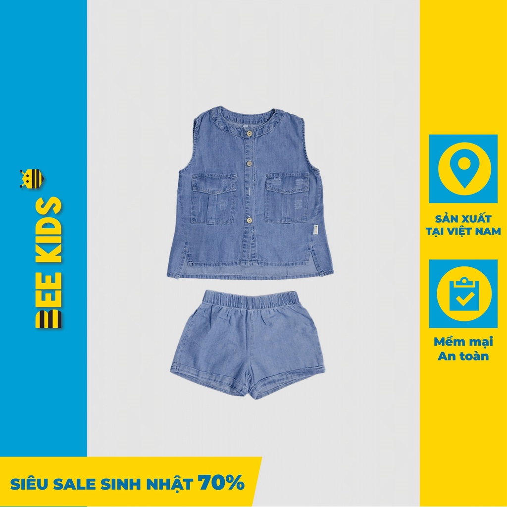 Bộ Đồ Cho Bé Short Jean Bee Kids Sát Nách Cổ Trụ Cúc Trước Ngực Quần Cạp Chun Cho Bé Gái (2 - 12 Tuổi) 7BJ01165SX