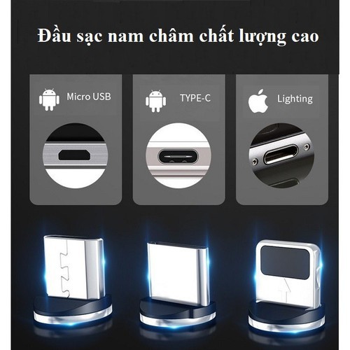 Đầu sạc nam châm, sạc nam châm 3 đầu Android, Type-C, iPhone sử dụng cho cáp sạc nam châm chất lượng cao