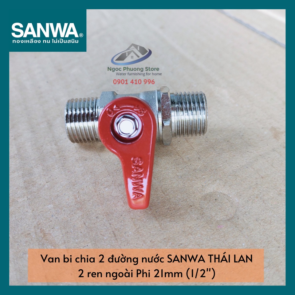 Van khóa nước, van bi Sanwa Thái Lan 2 đầu ren ngoài 1/2"  BV15MM