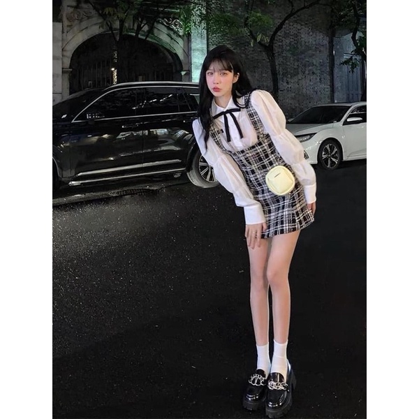 [ẢNH THẬT 100%] SET SƠ MI TAY BỒNG MIX YẾM DẠ TWEET SIÊU XINH