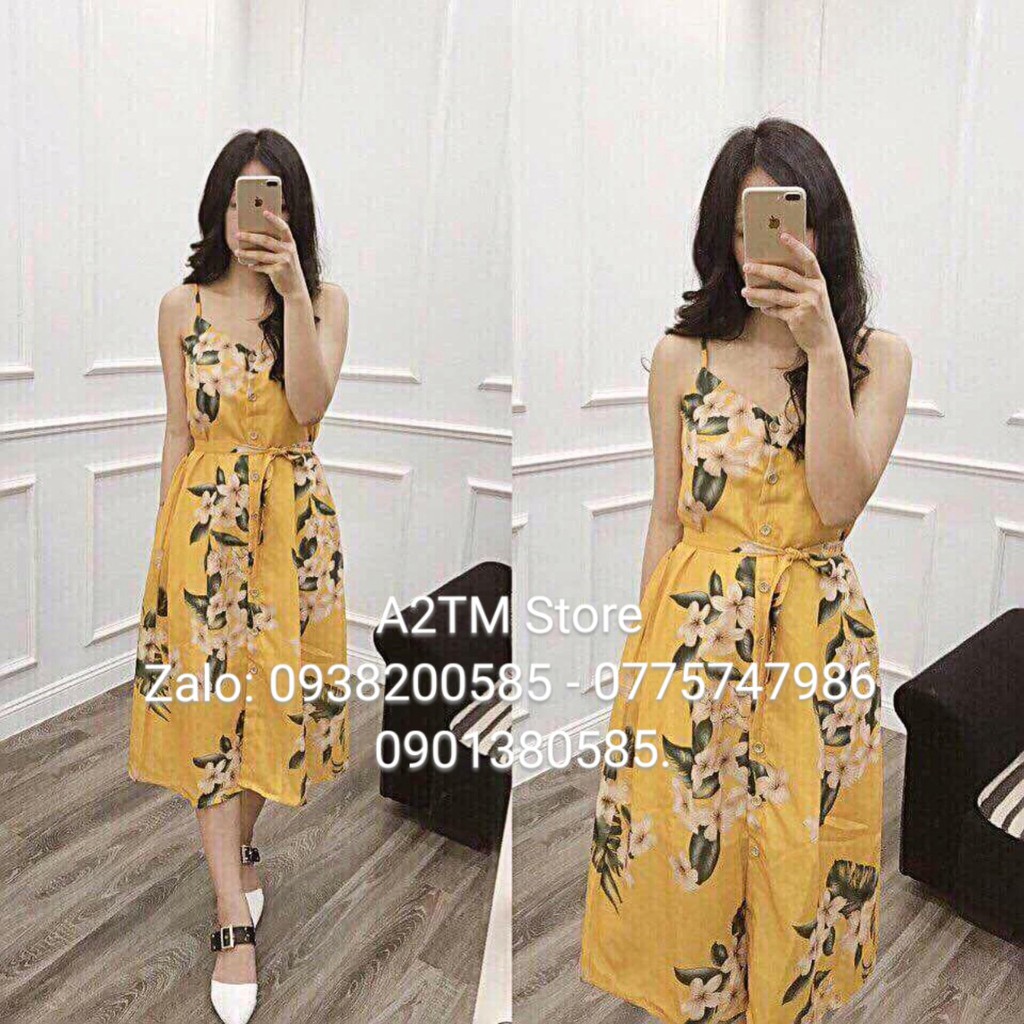 ĐẦM MAXI SUÔNG 2 DÂY HOA CÚC
