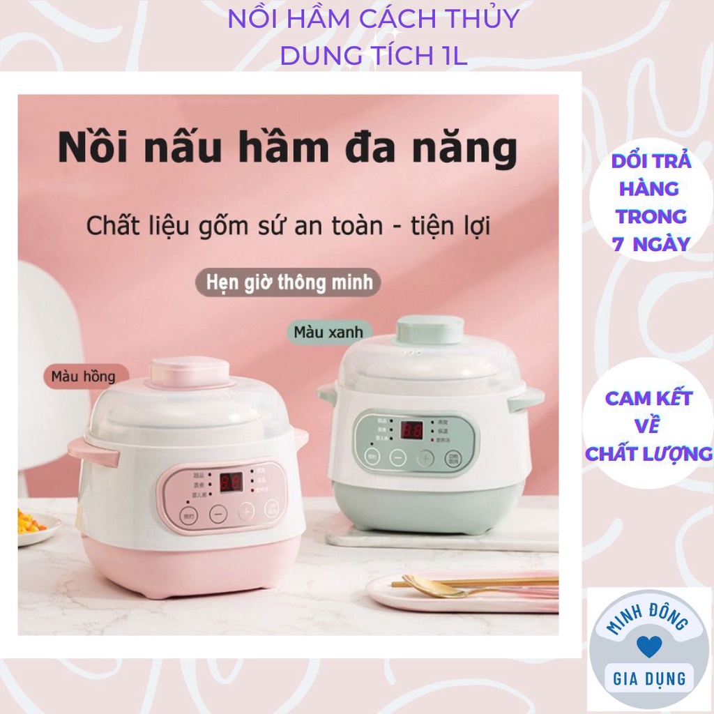 Nồi Nấu Cháo Chậm - Nồi Hầm Cách Thủy Dung Tích 1L, Lòng Nồi Bằng Sứ Giữ Nhiệt Tốt Hơn - Nồi Chưng Yến, Hầm Canh