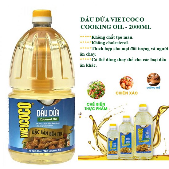 Dầu Dừa CHIÊN XÀO  Vietcoco ( COOKING OIL): CHAI 2 LÍT - CHAI 1 LIT