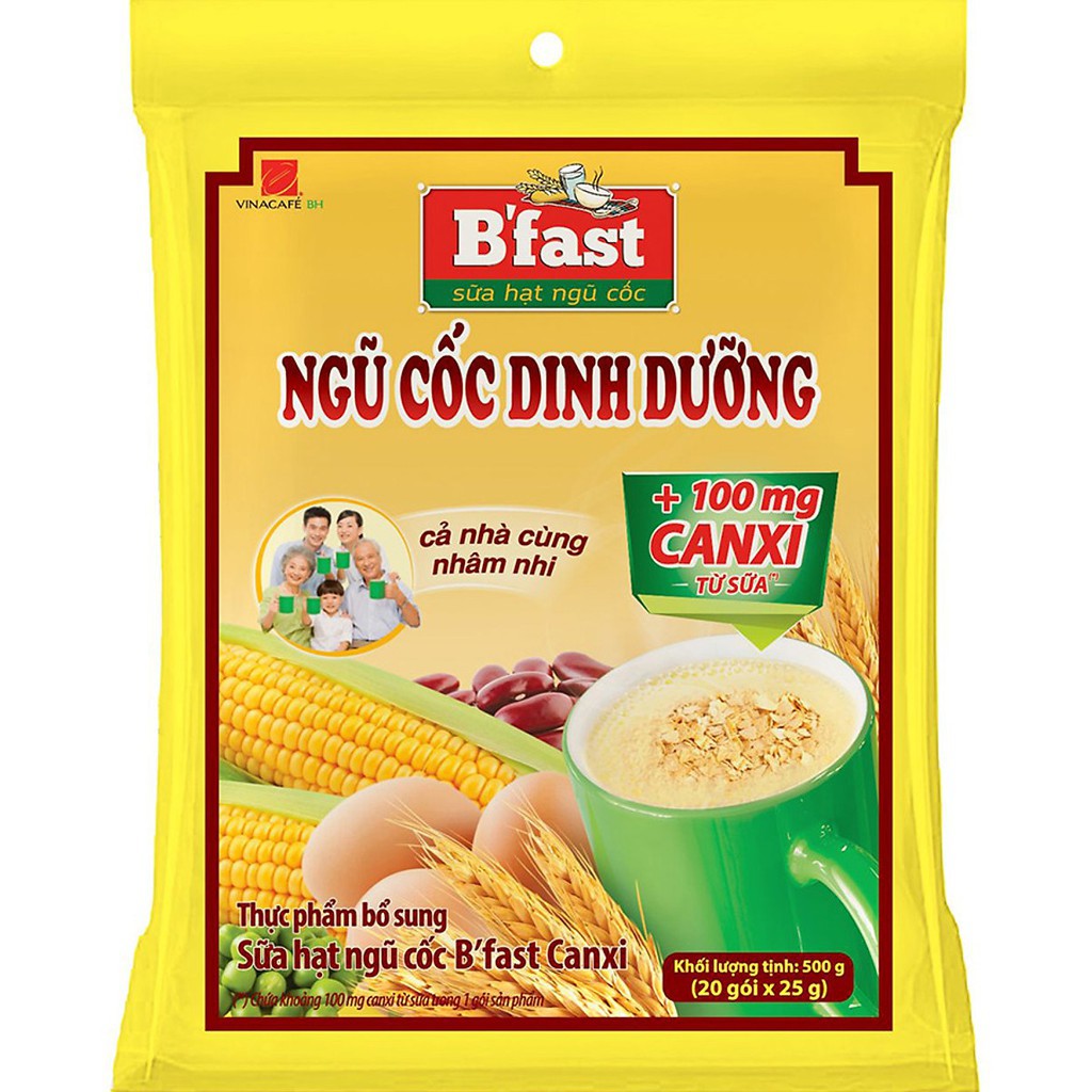 bột Ngũ cốc dinh dưỡng B'fast canxi gói ( 20 gói × 25g ) hsd 2022