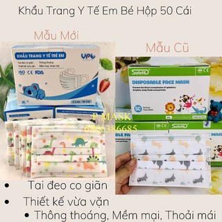 Khẩu trang y tế cho bé 3 lớp kháng khuẩn hộp 50 cái màu Xanh/ in hình dễ thương – Khẩu trang cho bé từ 6 – 13 tuổi