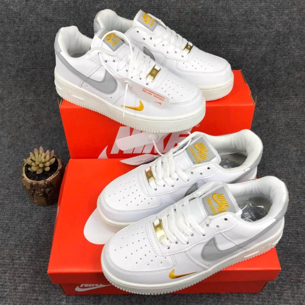 Giày thể thao air force 1 vệt xám logo vàng , Giày AF1 trắng vệt xám nam nữ bản đẹp 2022 full box bill