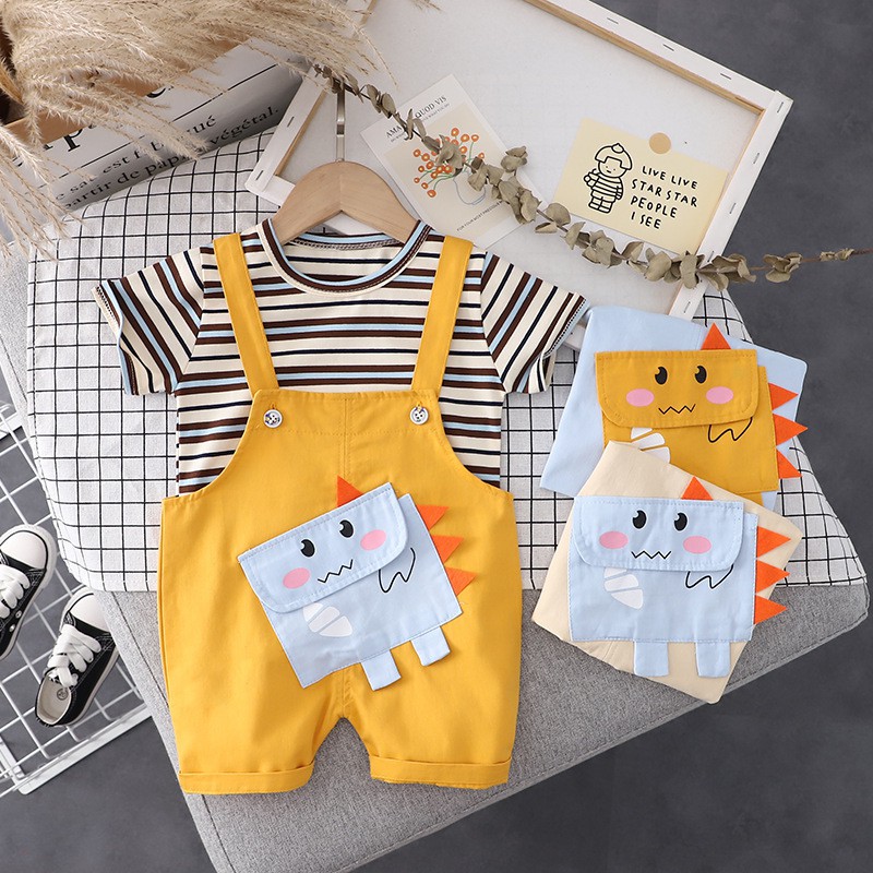 Set quần yếm đùi bé trai áo thun tay ngắn MINTSCLOSET Mint's Closet set đồ bé trai 1 2 3 4 tuổi - s1217 - YE5094