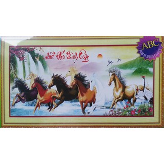 Tranh đính đá song long bát mã