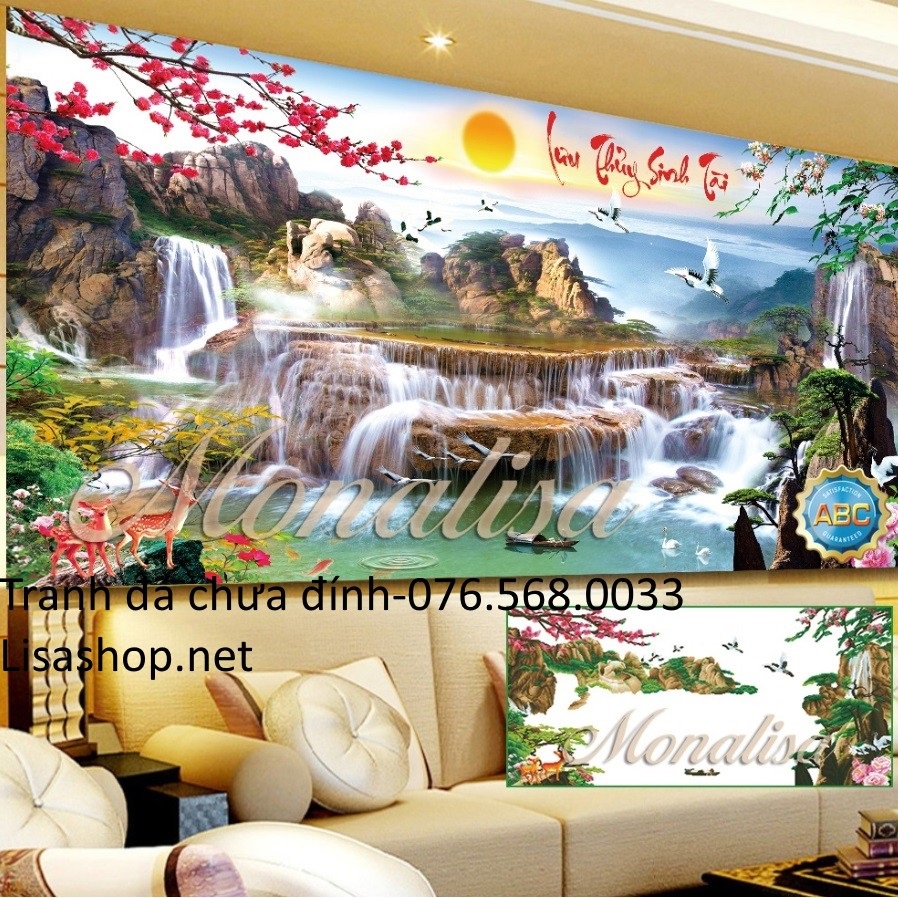 Tranh gắn đá phong cảnh non nước hữu tình KT:200x98cm,tranh gắn đá chưa gắn