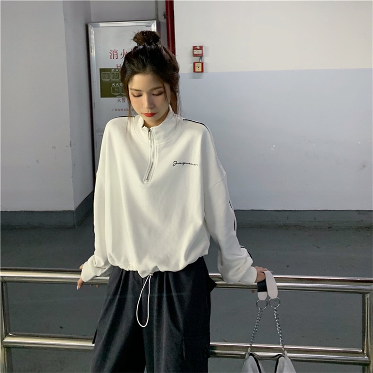 Áo sweatshirt nữ Perty cổ cao dáng rộng năng động phong cách Hàn Quốc