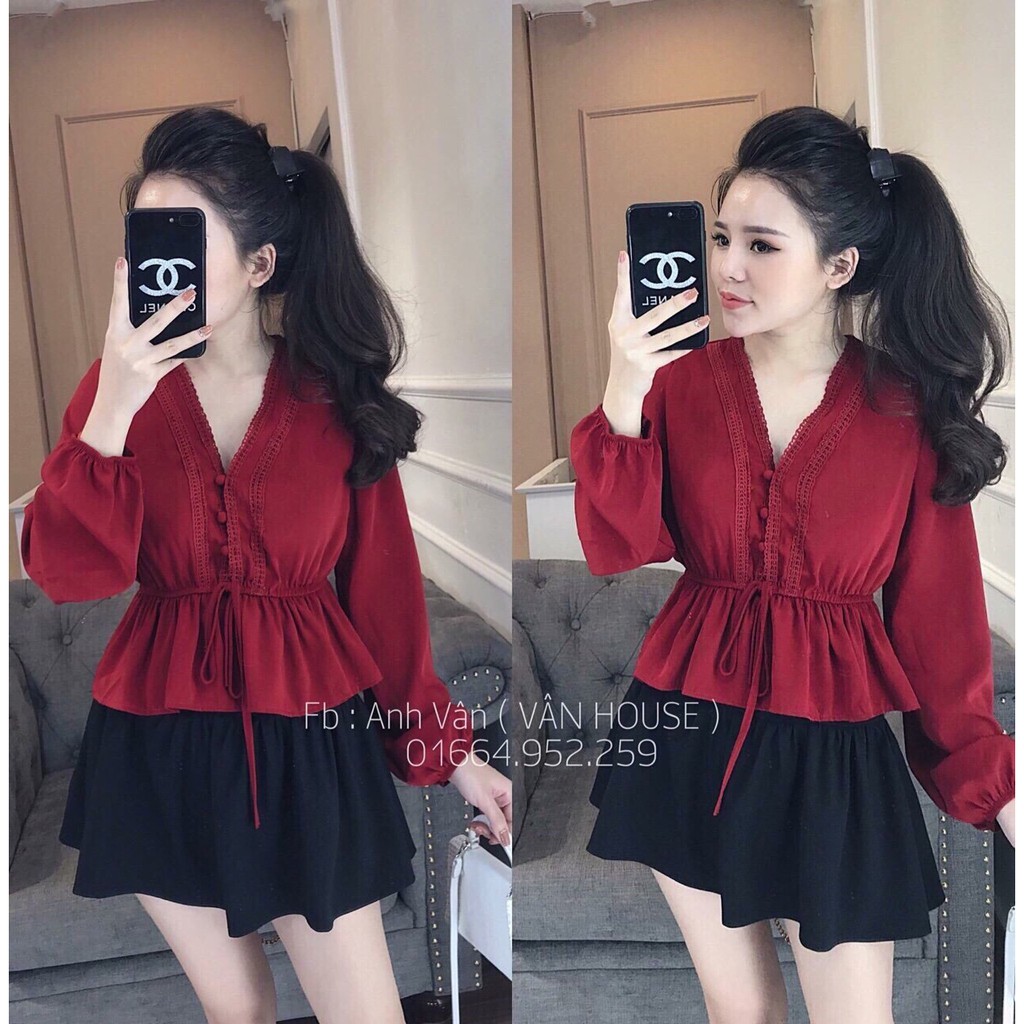 Aó sơ mi voan tay dài thắt dây cổ điển TTS0030
