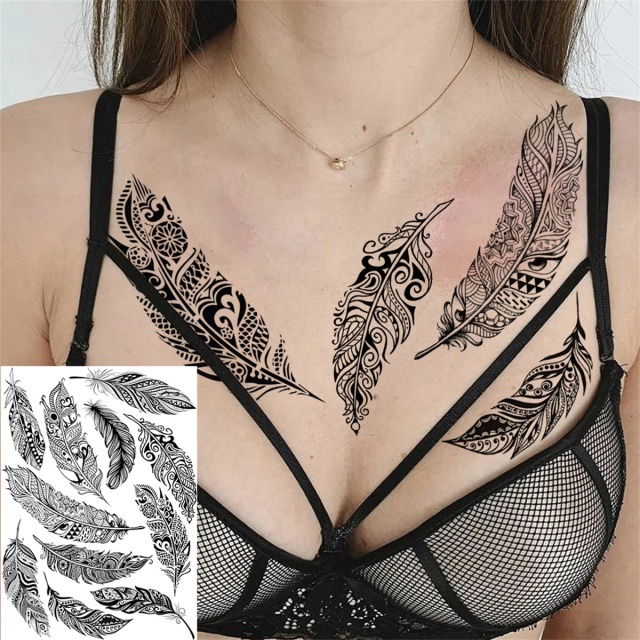 Miếng Dán Hình Xăm Tạm Thời Họa Tiết Dây Mây/Sư Tử Màu Đen Phong Cách Ấn Độ Chống Thấm Nước Cho Nữ