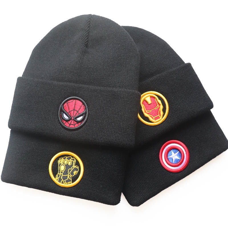 Mũ Len Beanie Thêu Hình Marvel Thanos Spiderman Phong Cách Thường Ngày Cho Bé Trai Bé Gái