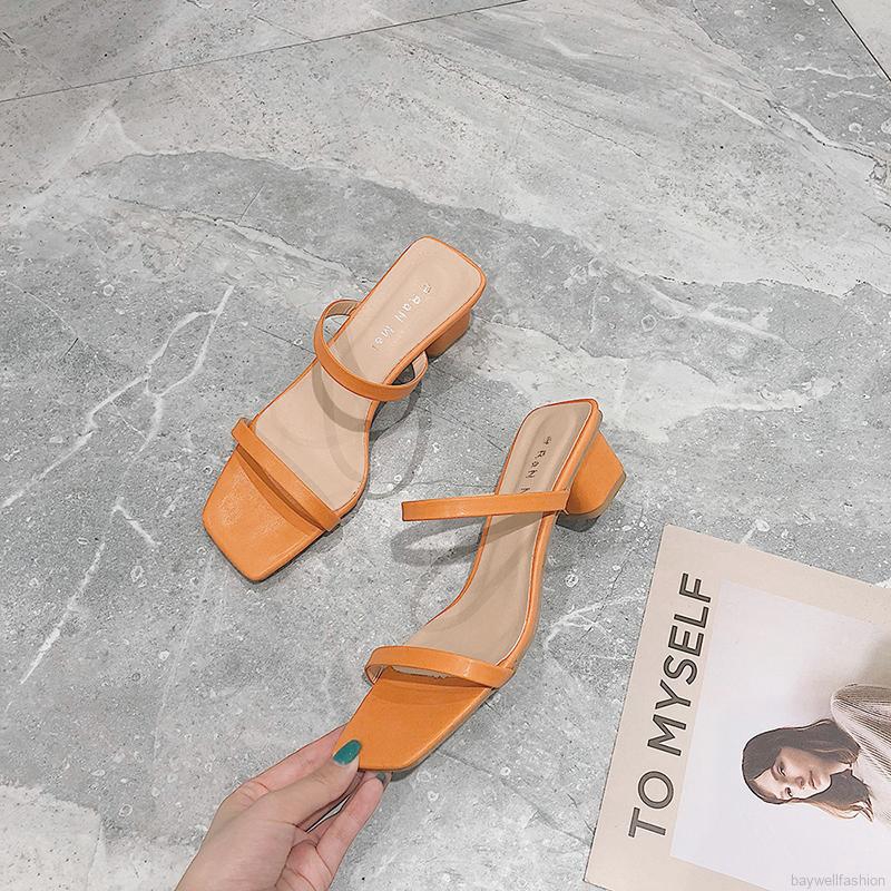 [Baywellfashion]Thick Heeled Korean Version Of The Simple Open-toe  High Heels