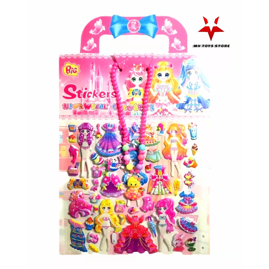 Hình dán stickers búp bê nổi 3D-kèm dây chuyền chuỗi - hình vẽ