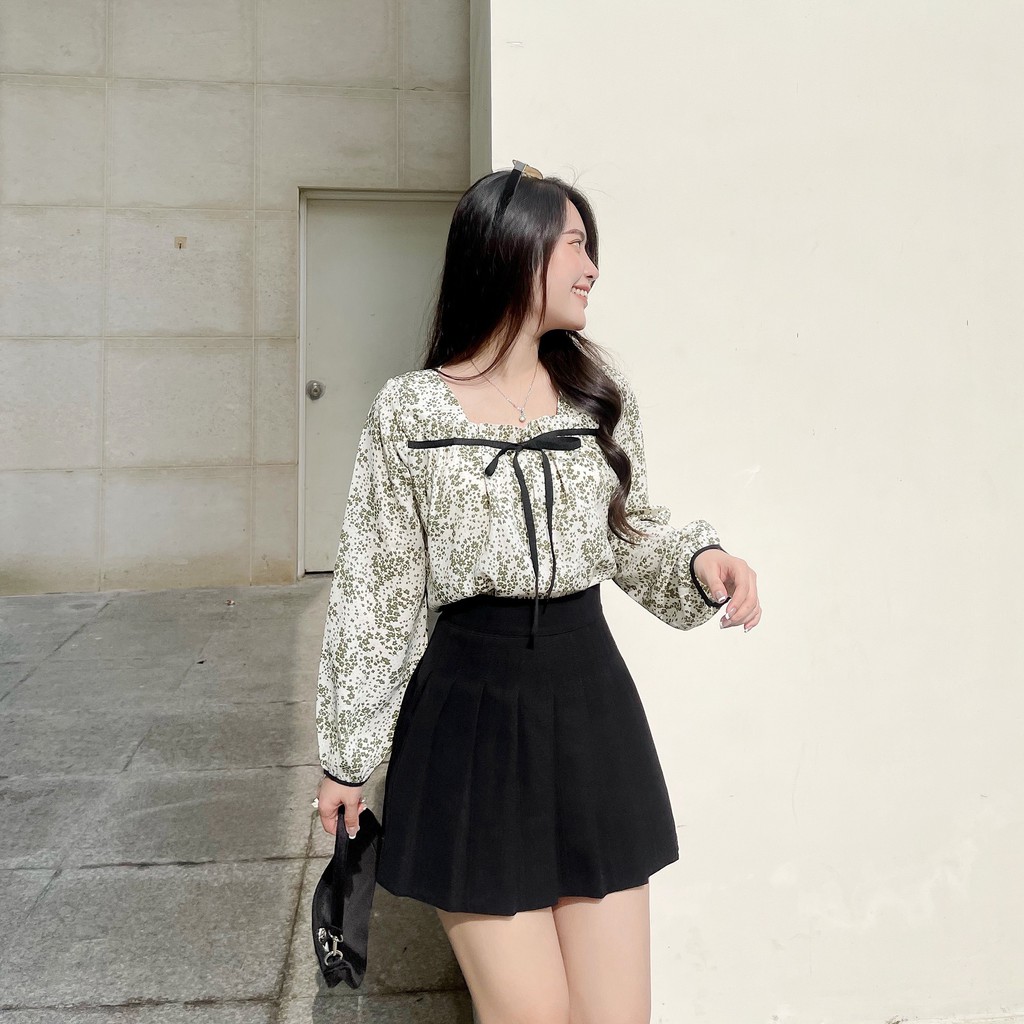❌FREESHIP- ÁO SƠ MI NỮ CỔ VUÔNG RUY BĂNG (MS120)