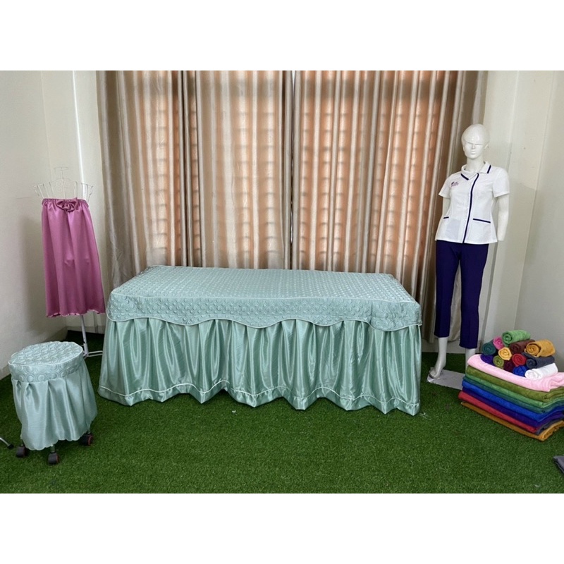Ga giường phi lụa trần bông cao cấp cho spa, salon kèm gối