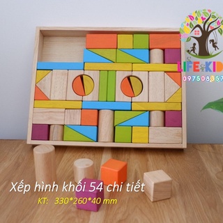 đồ chơi gỗ - Bộ xếp hình xây dựng 54 hình khối cho bé sáng tạo tặng kèm sách hướng dẫn xếp
