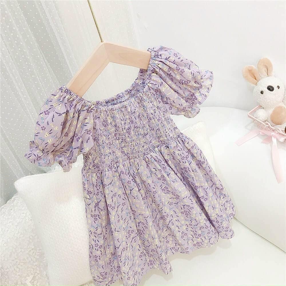 Váy đầm bé gái hoa nhí chun ngực dáng xòe vải mềm mát