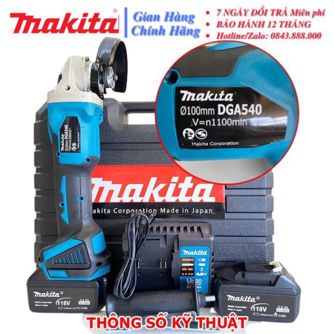 Máy mài cắt cầm tay pin Makita 118V Tặng kèm 1 lưỡi cưa xích cắt cây - Hàng Chính Hãng