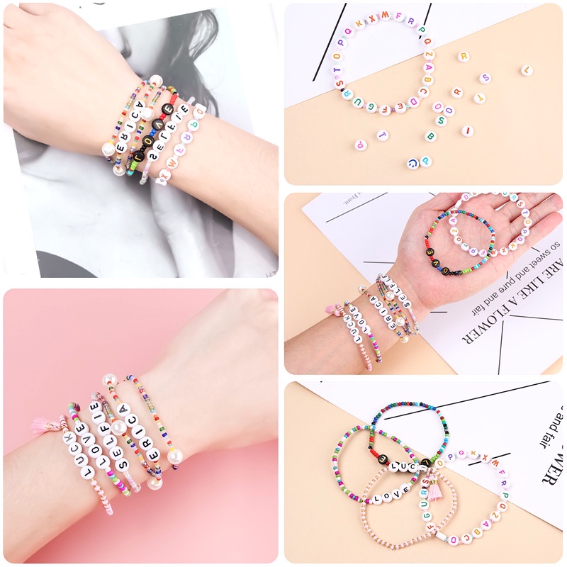 Set 100 Hạt Xỏ Lỗ Tròn Dẹt Hình Chữ Cái 4x7mmA-Z Dùng Để Làm Trang Sức Thủ Công