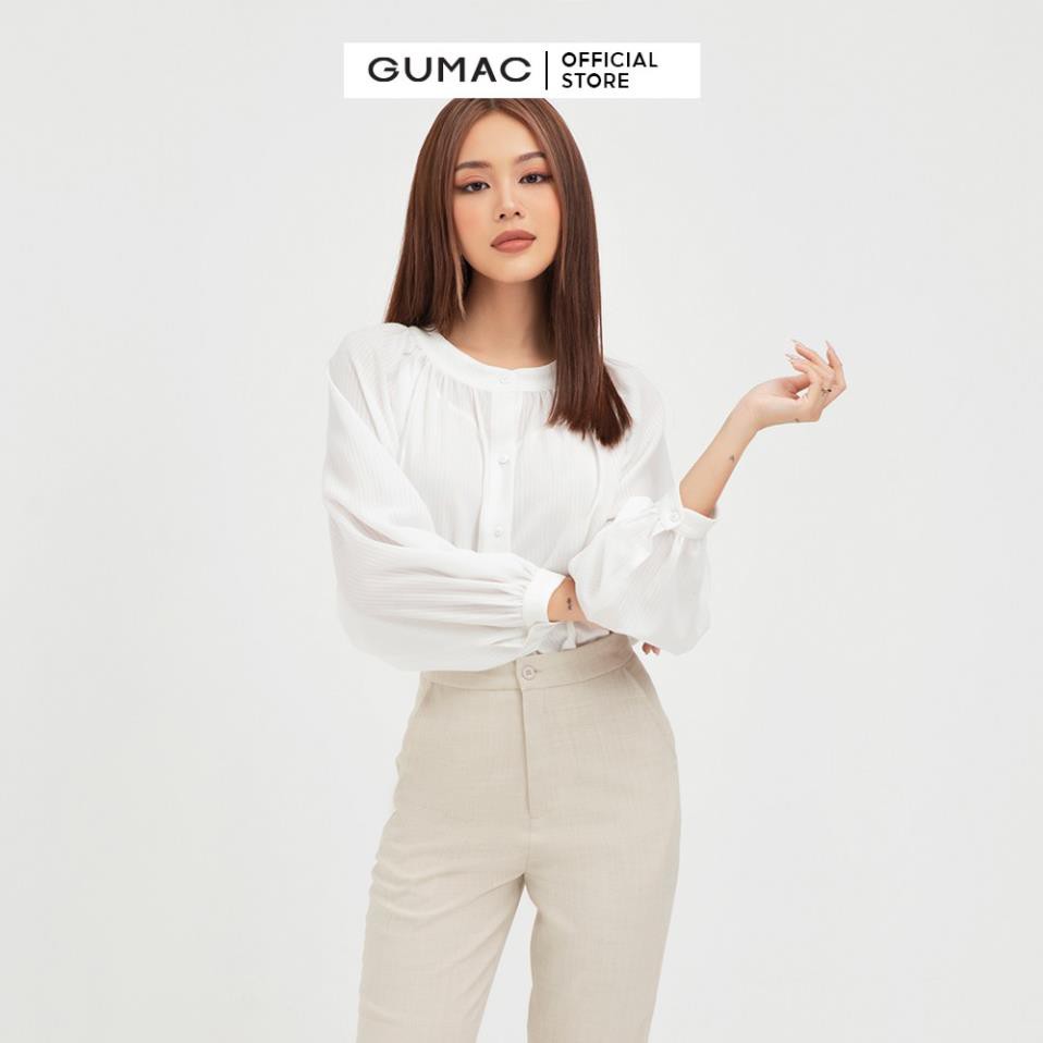 Áo sơ mi nữ cổ trụ GUMAC màu trắng trơn thanh lịch AB495 new