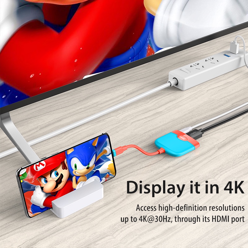 Cổng kết nối GOOJODOQ chuyên dụng với đầu USB-C PD HDMI cho Nintendo Switch tương thích với TV 4K 100W