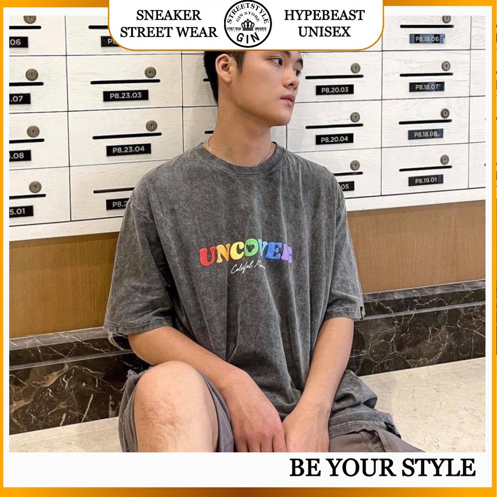 Áo thun UNCOVER Wash 7 màu áo thun wash tee Xám full tag nam nữ - Gin Store