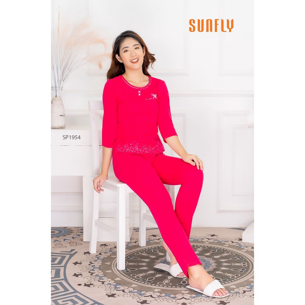 SP1954 Bộ đồ mặc nhà nữ cotton SUNFLY áo tay lỡ, quần dài | BigBuy360 - bigbuy360.vn