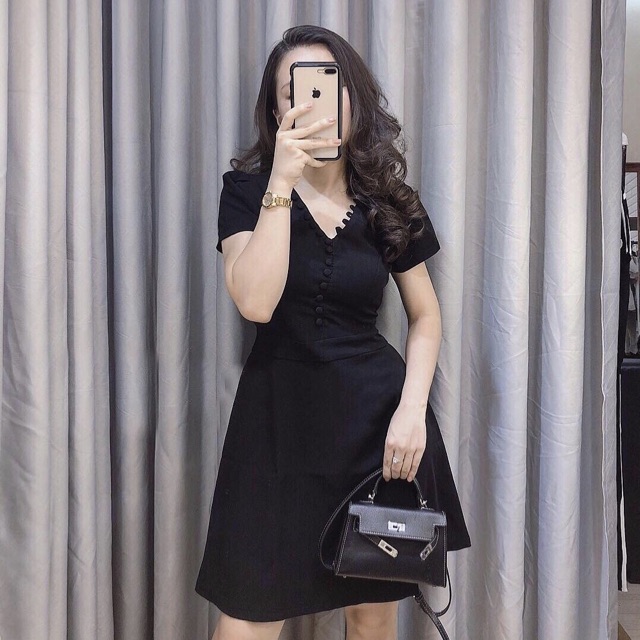 [Mã SKAMA06 giảm 8% tối đa 50K đơn 250K] Đầm cổ V NÚT BỌC 4 màu (kèm hình thật) | BigBuy360 - bigbuy360.vn