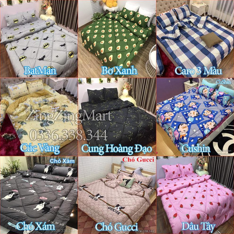CỰC PHẨM (Xả Hàng) Chăn Phao Thỏ Đeo Kính Sét 5 món Chăn Ga Gối poly (Được lựa mẫu)