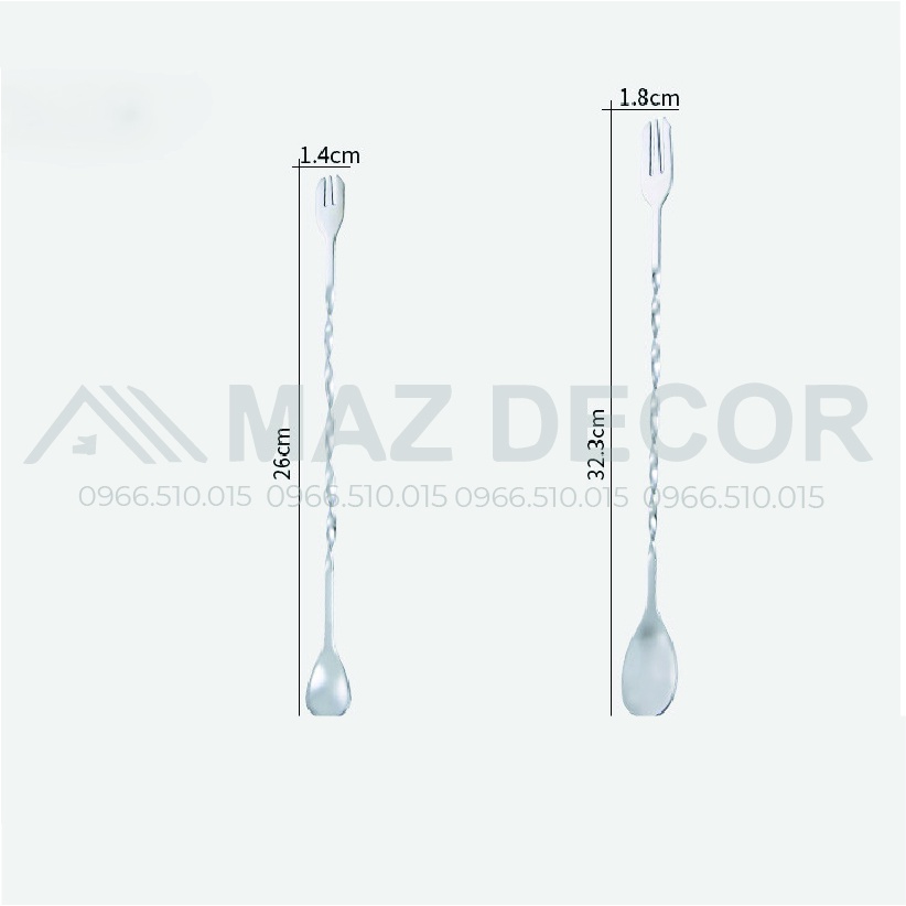 SALE GIÁ SỈ TẠI XƯỞNG Thìa muỗng khuấy bar spoon bartender đầu tròn hai đầu inox 26cm - 32cm
