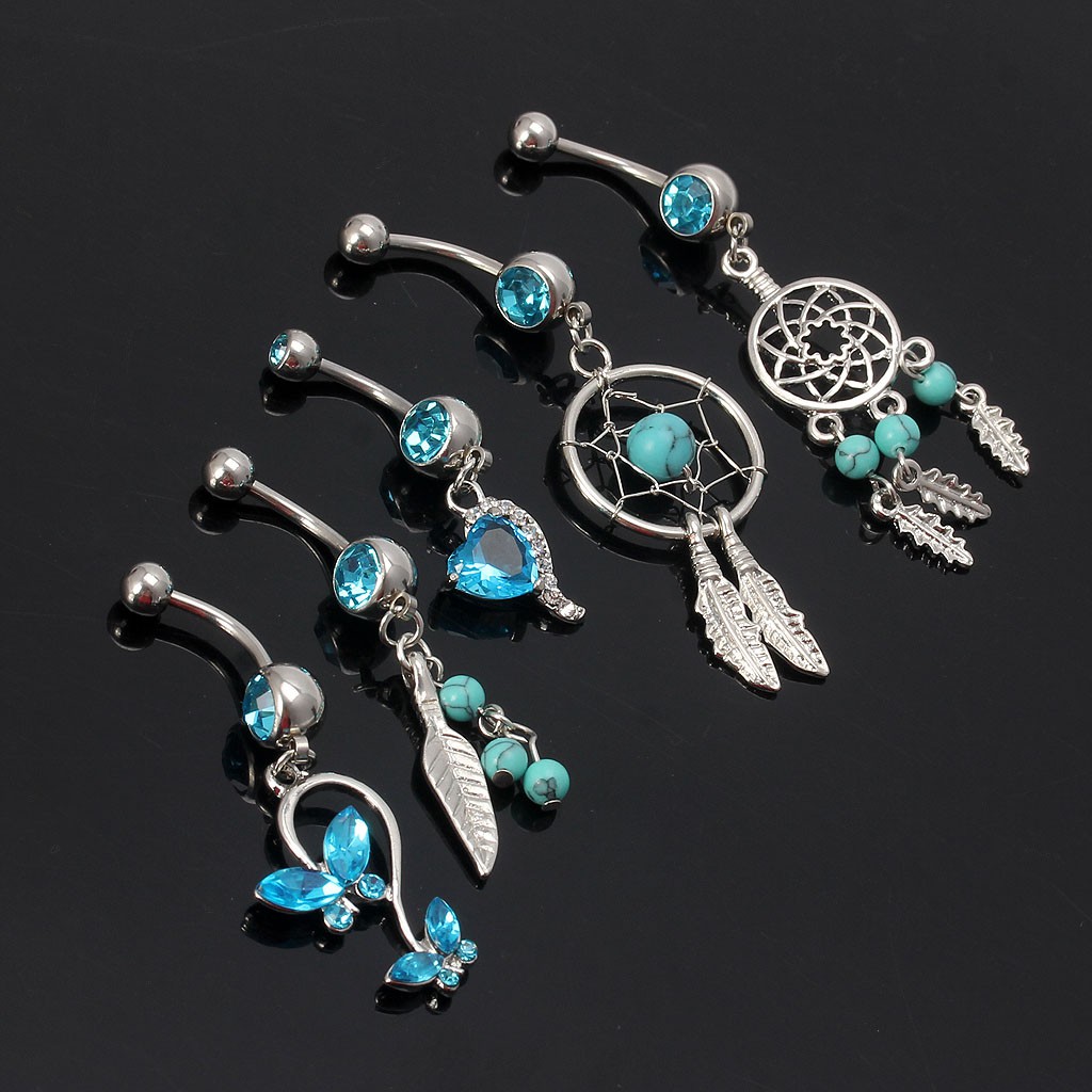 Set 5 khuyên rốn đính đá hình lưới giấc mơ xinh xắn