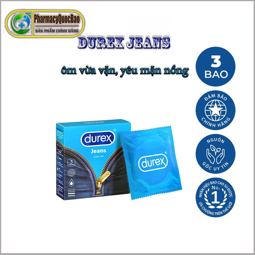 Bao cao su Durex Jeans - Hộp 3 cái - Ôm sát, vừa vặn