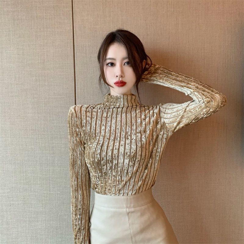 Áo Thun Tay Dài Cổ Cao Phong Cách Hàn Quốc