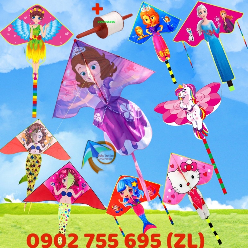 Diều bé gái - TẶNG tay cầm thả diều 150 mét, diều công chúa, diều elsa (diều giá rẻ, diều đại trà