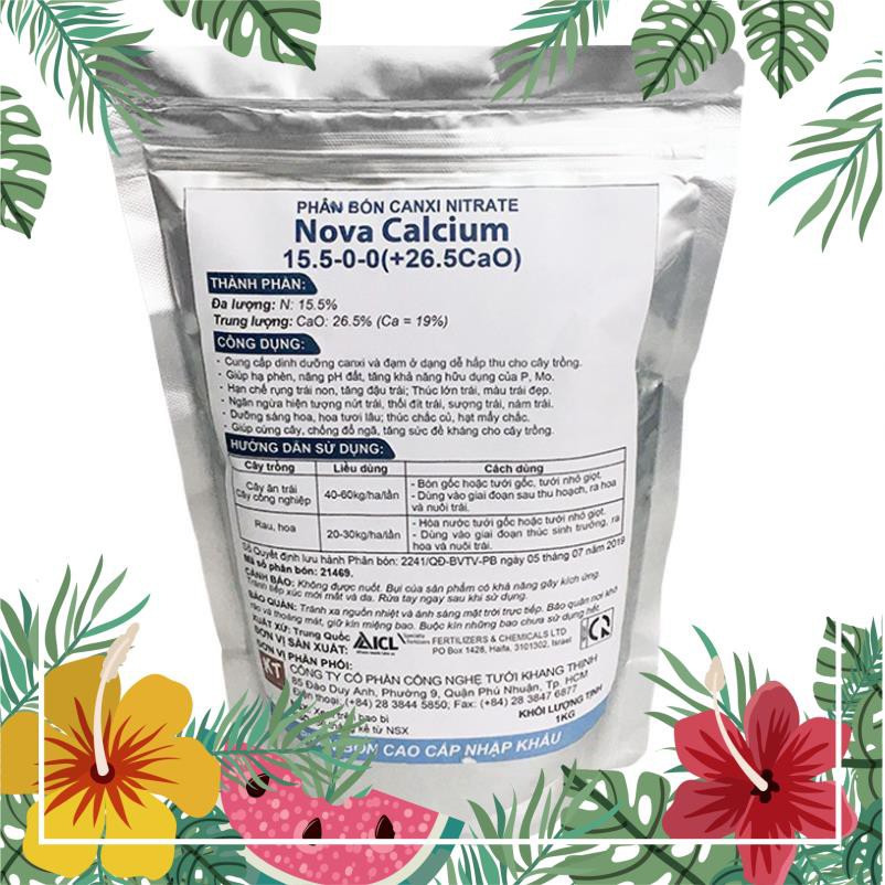 Phân Bón Canxi Nitrate Hoà Tan 100% Nova Calcium 15.5-0-0(+26.5Cao), nhập khẩu Israel, dùng cho tưới nhỏ giọt